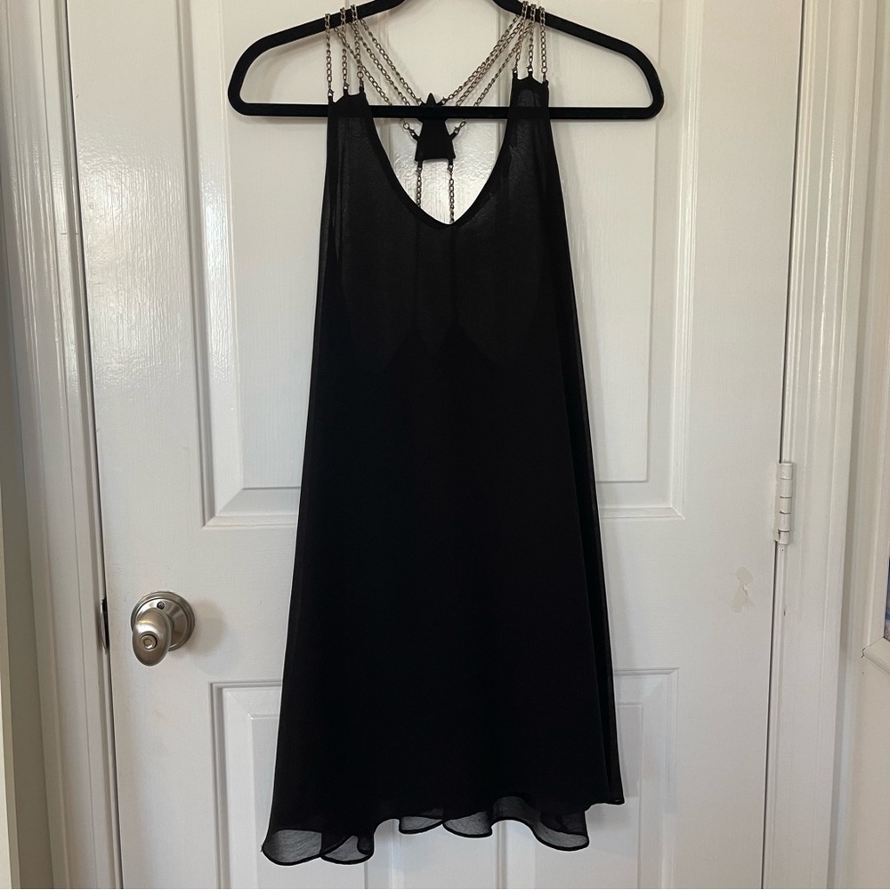 LF Millau black mini dress w/ metal chain straps